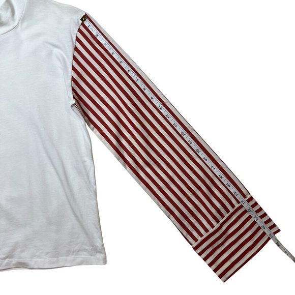 Destree Grayson White Cotton Top With Yellow Orange Striped Long Sleeves SZ S - Picture 12 of 12